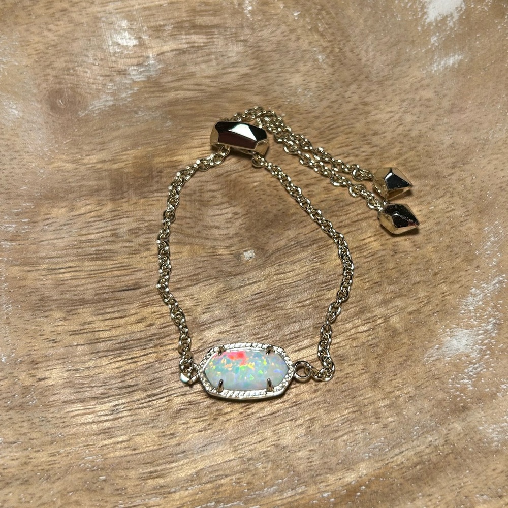 Kendra Scott Elaina White Kyocera Opal Gold Adjustable Bracelet